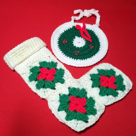 Christmas Stockings Ornament Knit Crochet Handmade Set of 4 - Picture 5 of 12